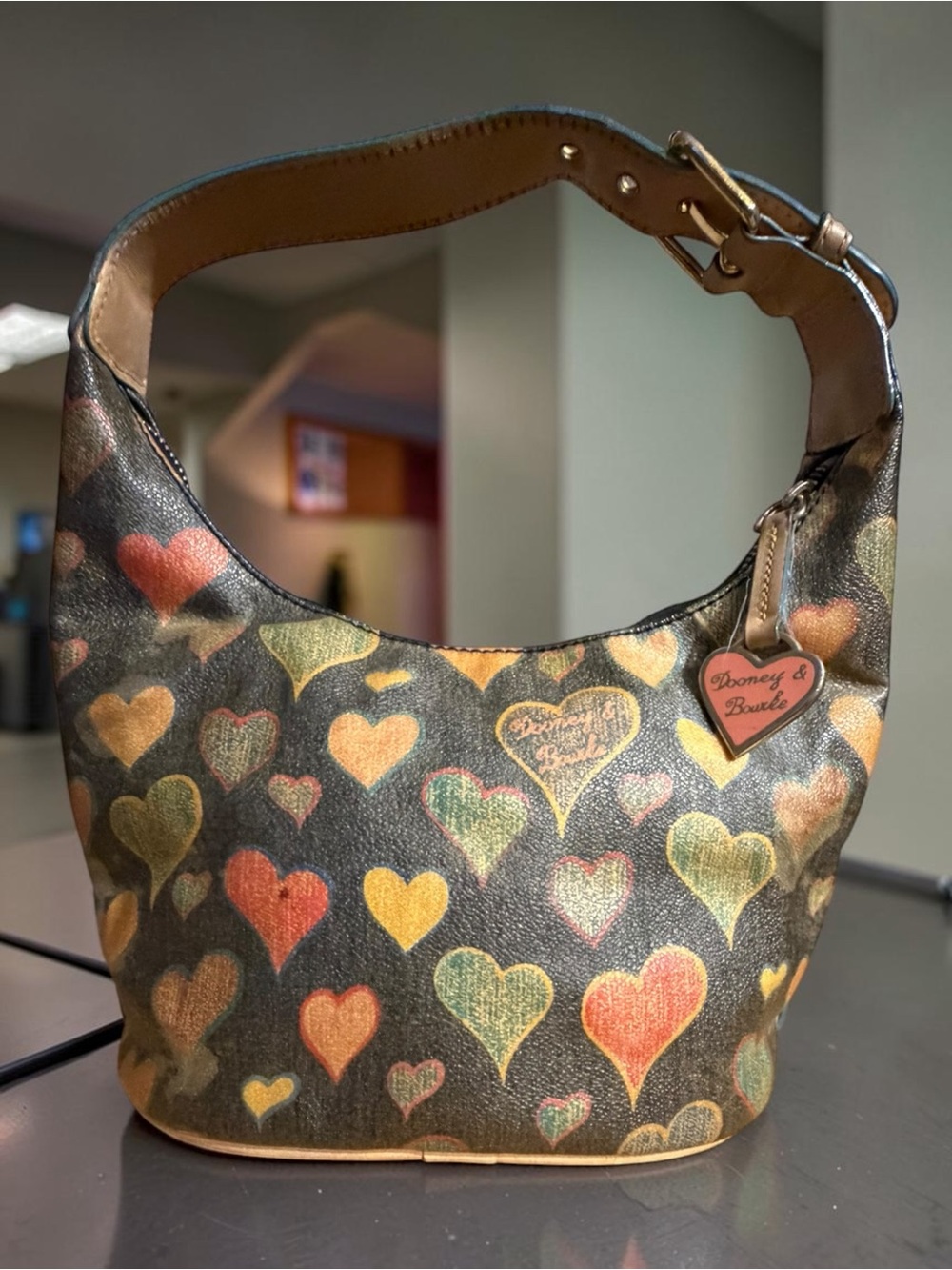 Heart-Print Canvas Hobo Bag in Multicolor - Picture 2 of 6